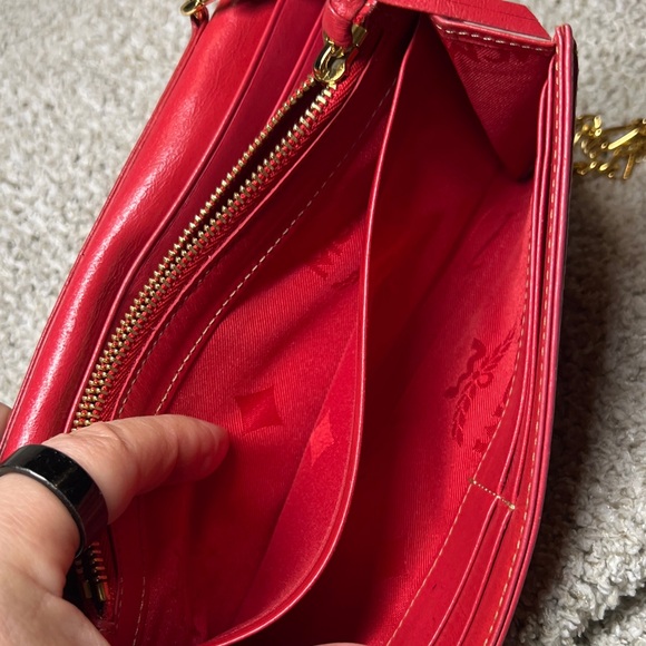 MCM Red Crocodile Embossed Clutch with Gold Chain - Picture 13 of 17